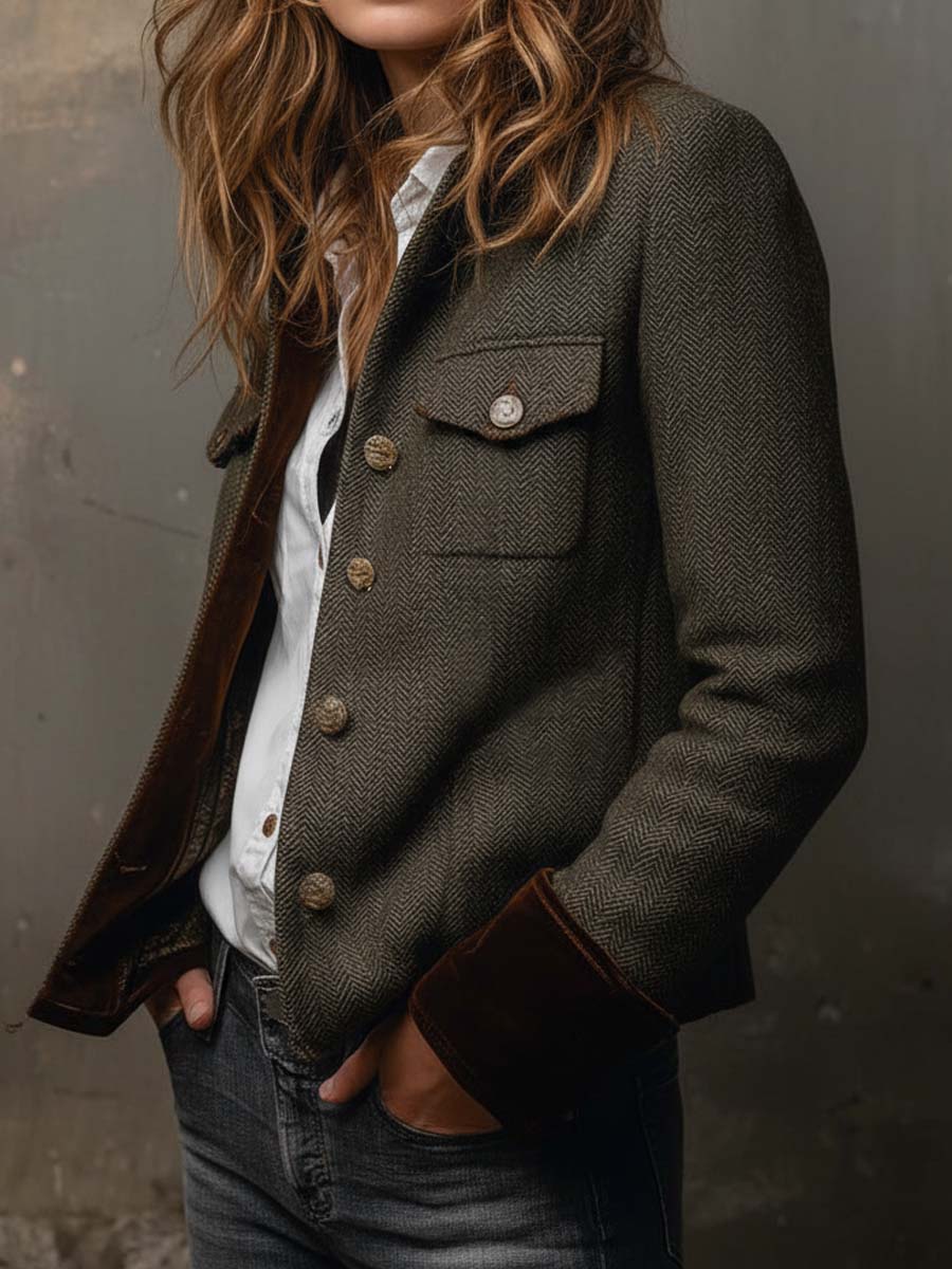 Dolores ⎸ Blazer de Sarga con Ribete en Contraste