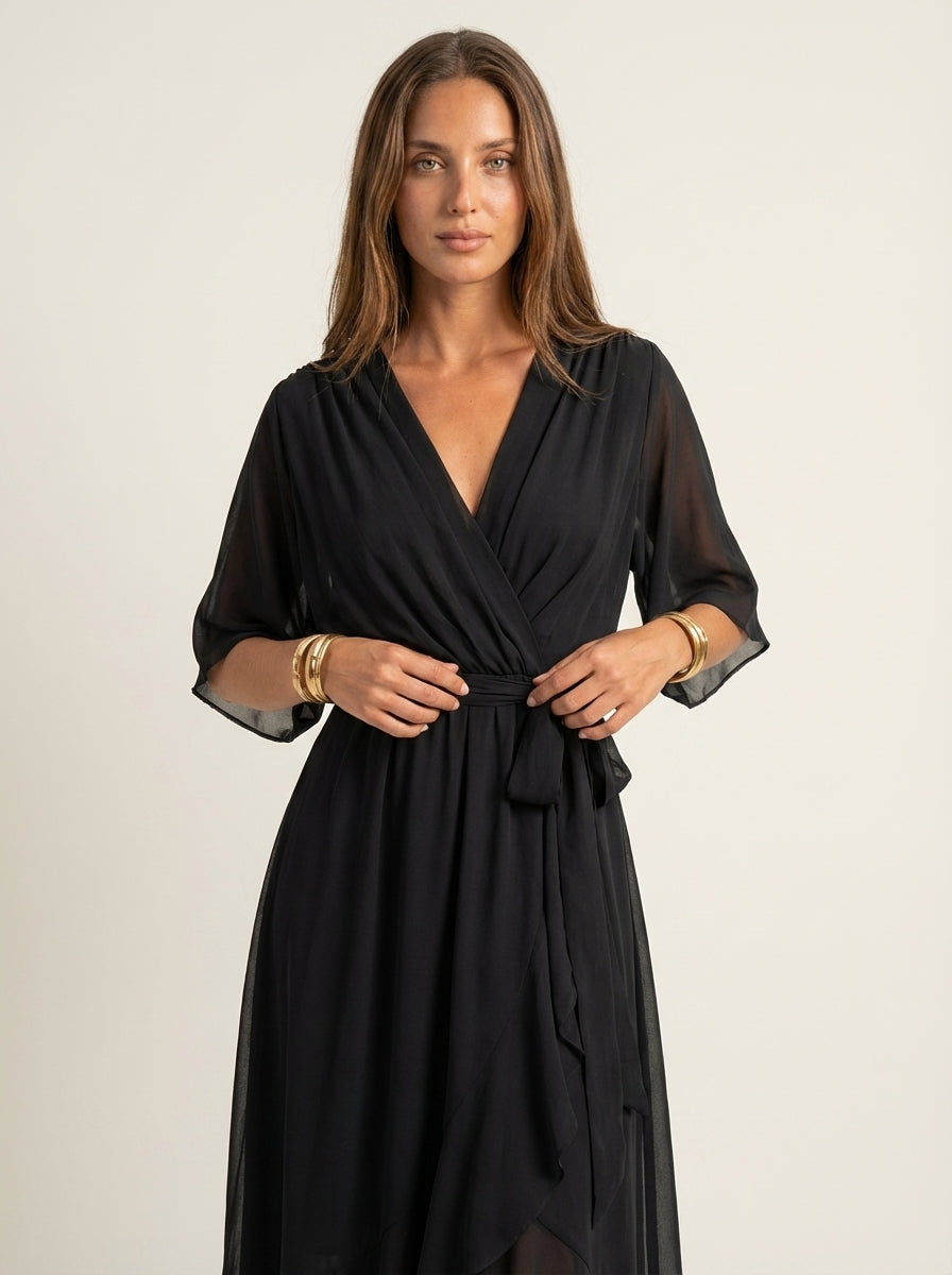 Mónica - Vestido de Chiffon con Escote en V