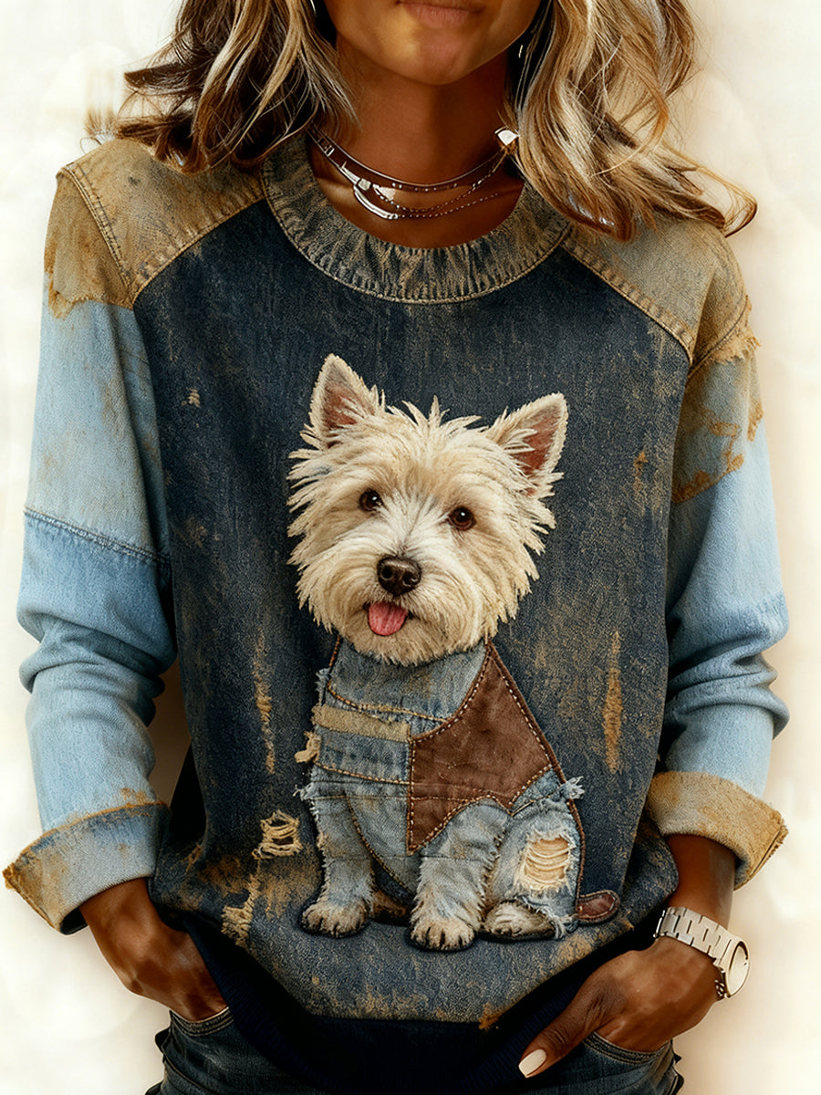 Bella - Cómoda Sudadera con Patchwork en Estilo Retro y Estampado
